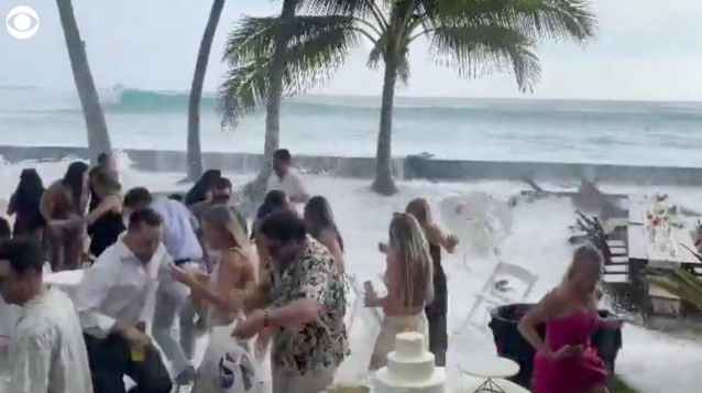 Massive waves crashes into wedding in Hawaii and sends guests running for cover (video)