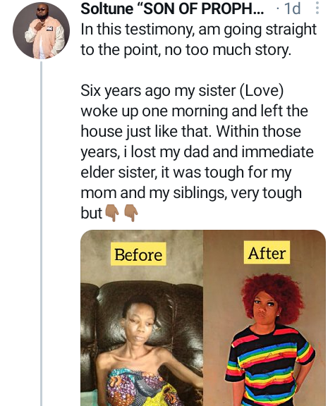 "Tuberculosis and HIV vanished" - Nigerian man narrates miraculous recovery of his sister who was dropped off by some people 6 years after she disappeared 