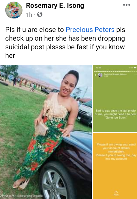 "Death is peaceful" - Panic as Nigerian lady leaves suicide notes and video on Facebook 