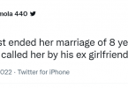 Twitter user claims his aunt ended her marriage of 8 years because her husband called her his ex-girlfriend