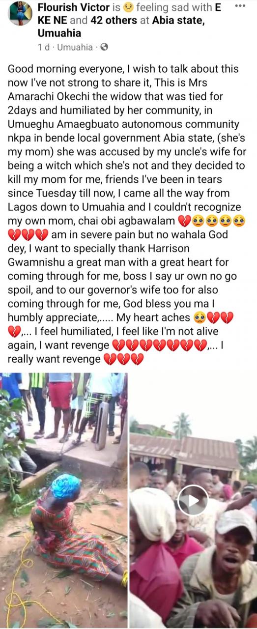 I want revenge" Lady whose widowed mother was tied up for days and flogged in Abia community speaks 