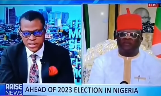 Gov Umahi mocks Rufai Oseni over his traffic offence after the Arise TV host asked him to defend APC